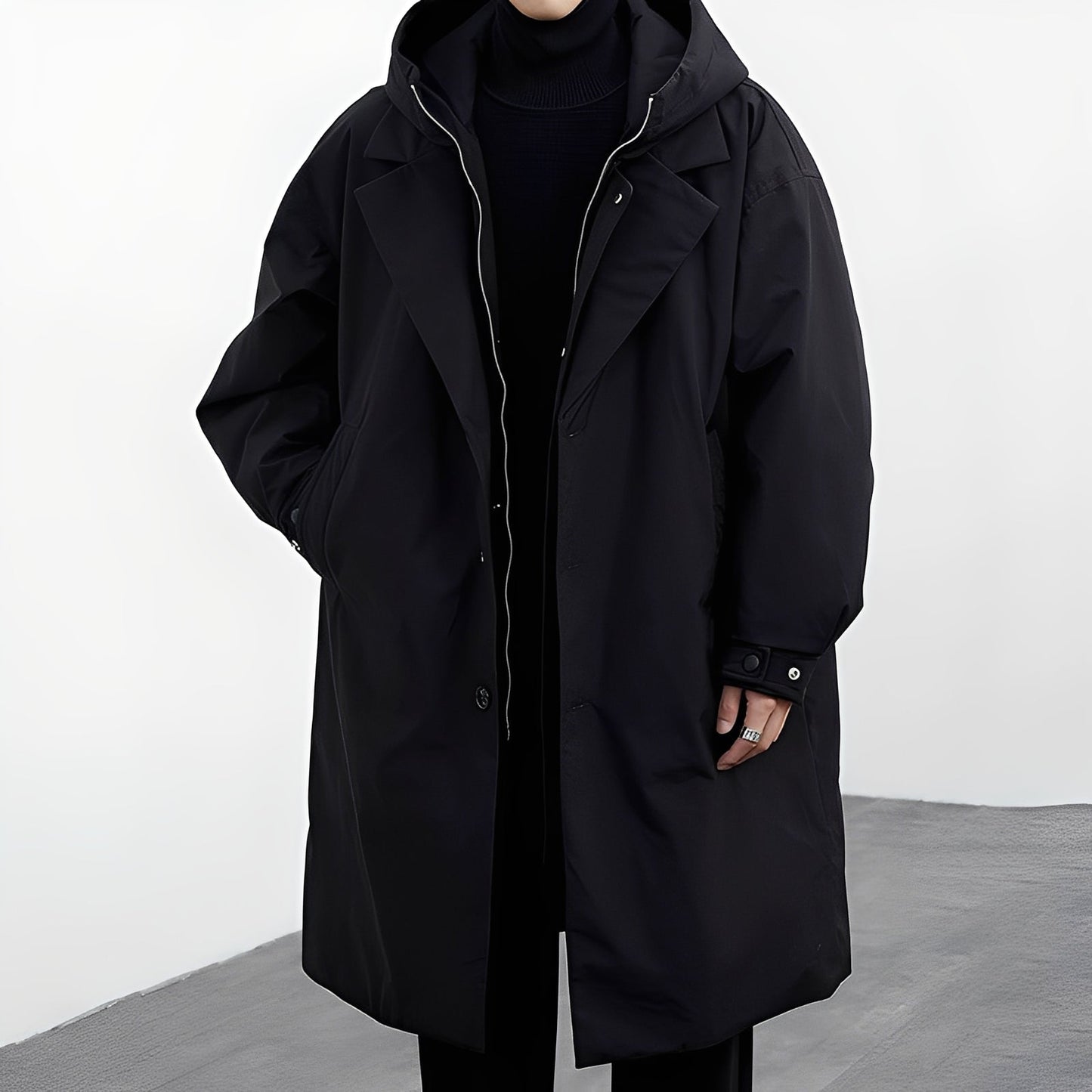 Herren Trenchcoat Lang mit Kapuze Wasserabweisend