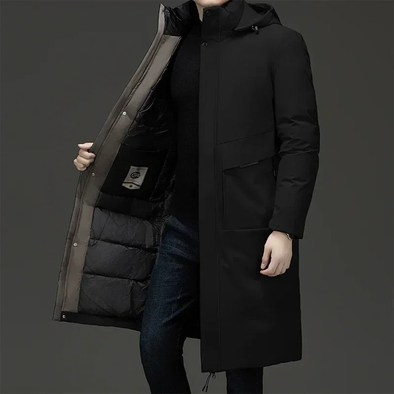 Herren Steppmantel Lang mit Kapuze Winter