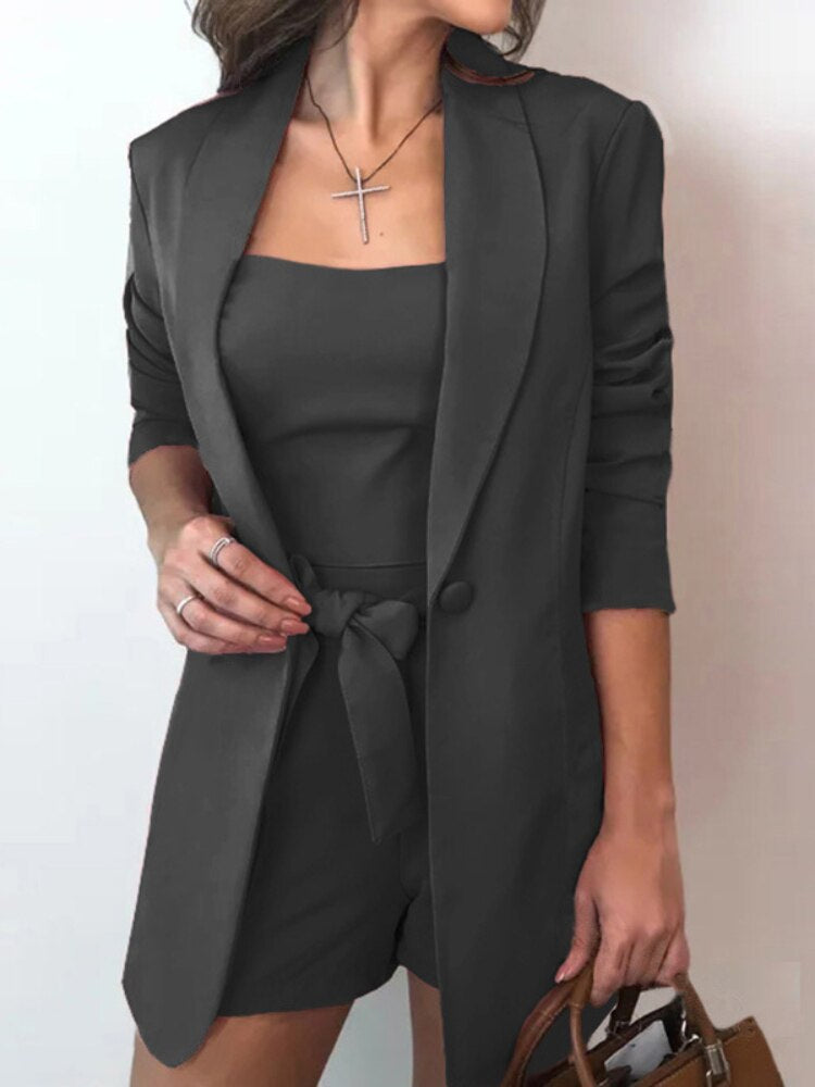 Damen Anzugset 3-teilig, Hochtaillige Weste, Jacke und Shorts - Norvielle