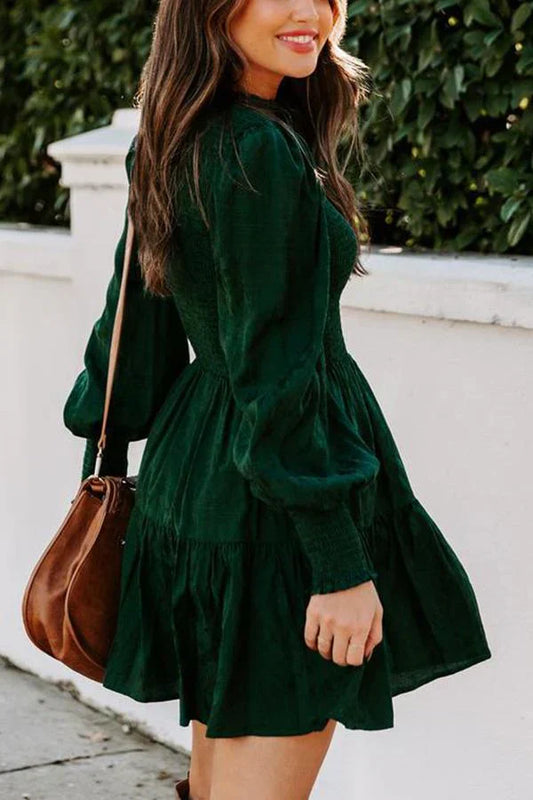 Gesmoktes Damenkleid Langärmlig - Norvielle