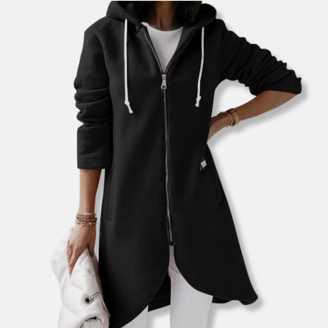 Damen Sweatshirtjacke Baumwollmischung Kapuze Mittellang