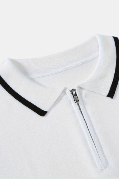 Herren Poloshirt Reißverschluss Kontrastdetails Klassisch