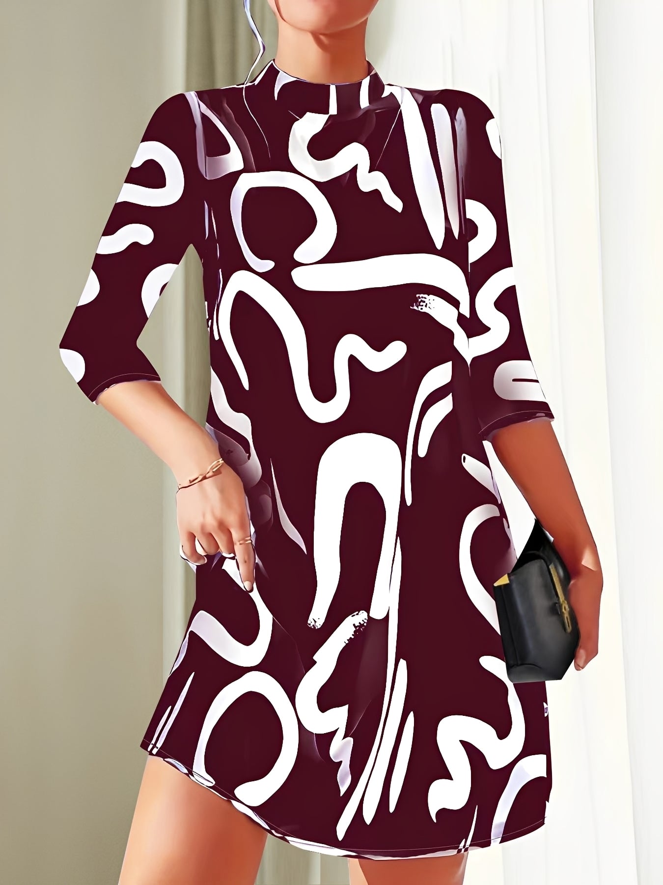 Damen Minikleid 3/4-Ärmel Stilvoll