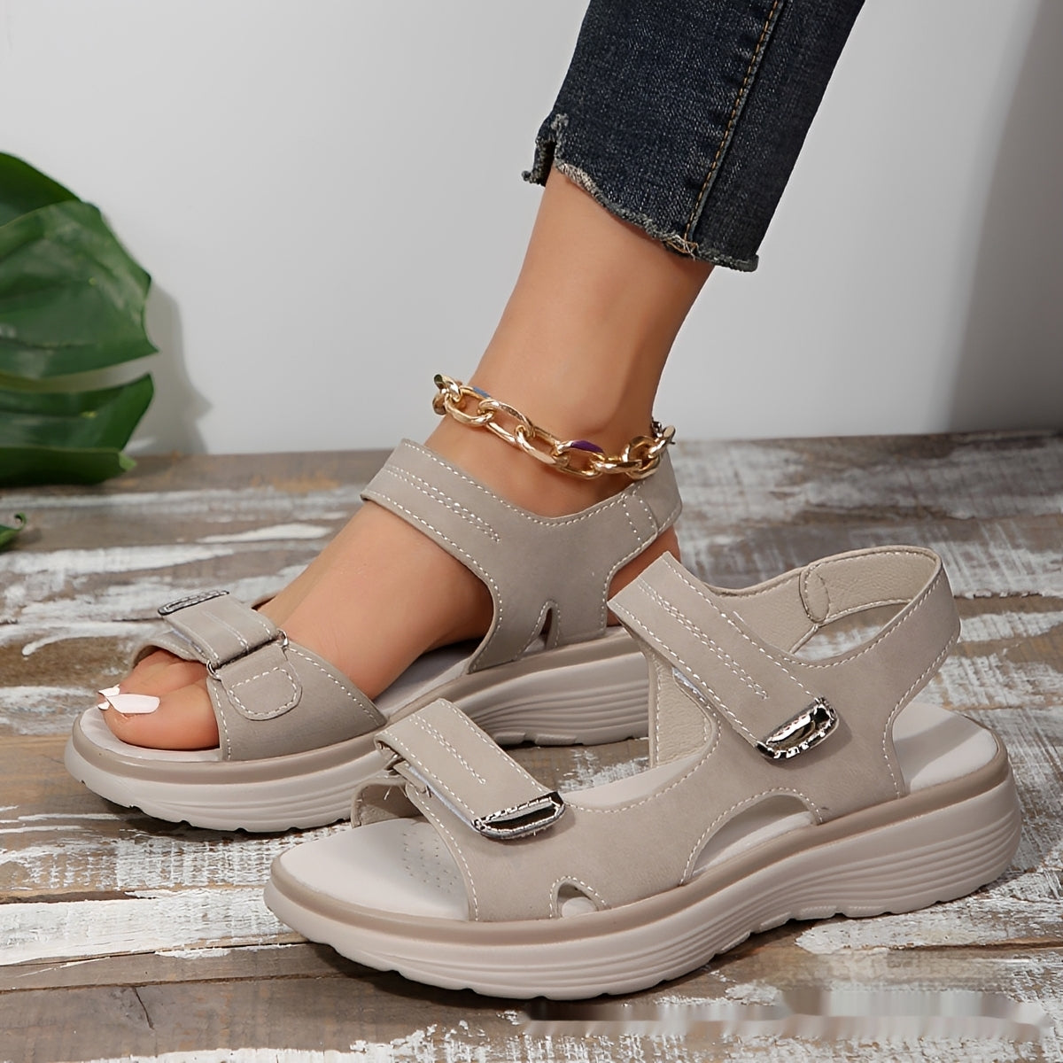 Mabel Damen Sandalen Verstellbare Riemen Leder