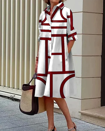 Norvielle Damenkleid Geometrischer Druck Mit Taschen