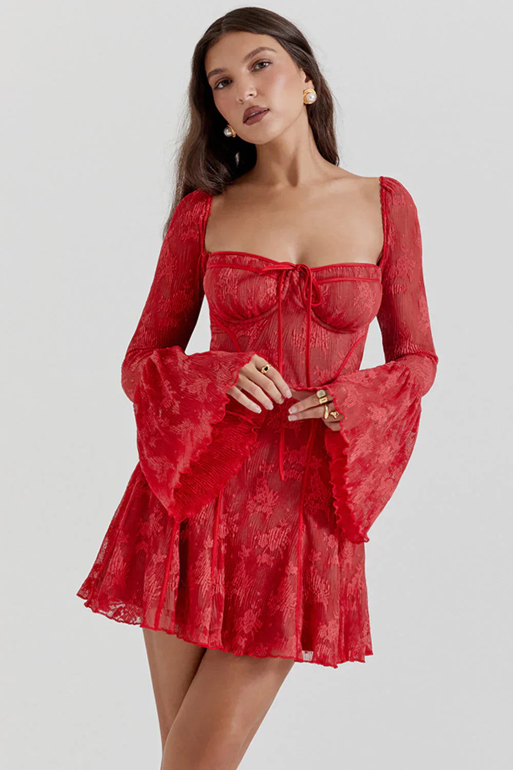 Damen Abendkleid Langärmelig Mini