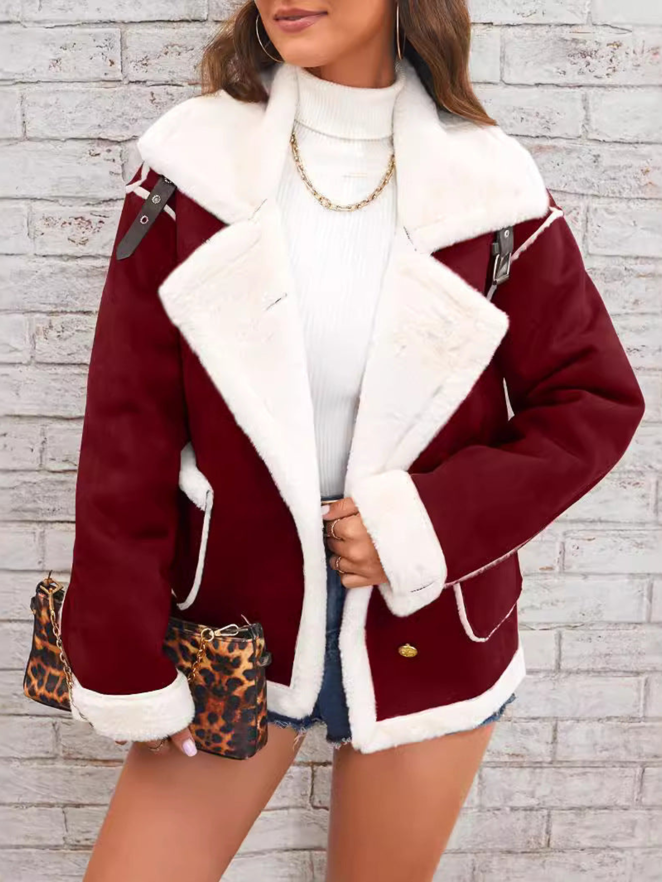 Damen Baumwolljacke Teddyfutter Reverskragen - Norvielle