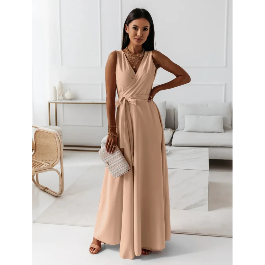 Damen Maxikleid Ärmellos Wickeloptik