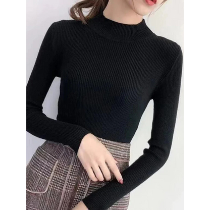 Norvielle Damen Pullover Hochkragen Gerippt