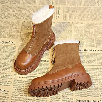 Damen Winterstiefel Schneeschuhe Profilsohle Mit Frontreißverschluss