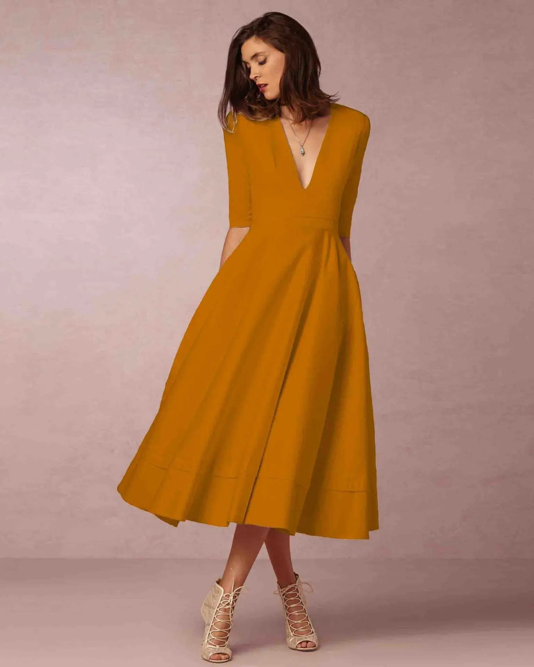 Damen Maxi-Kleid V-Ausschnitt Abendkleid