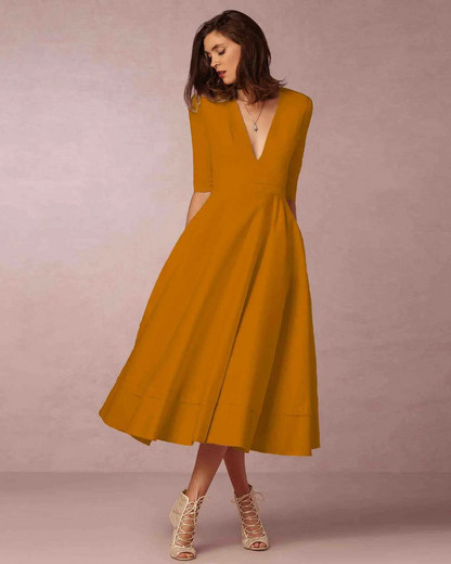 Damen Maxi-Kleid V-Ausschnitt Abendkleid