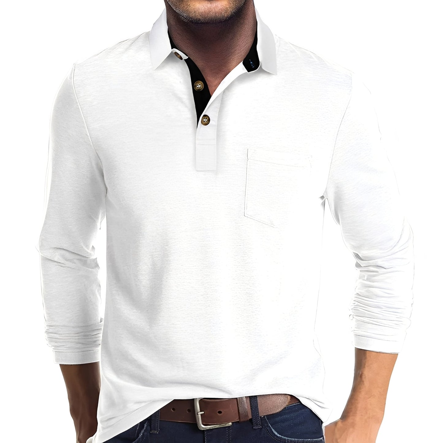 Herren Langarm-Poloshirt Baumwolle Vielseitig Beige