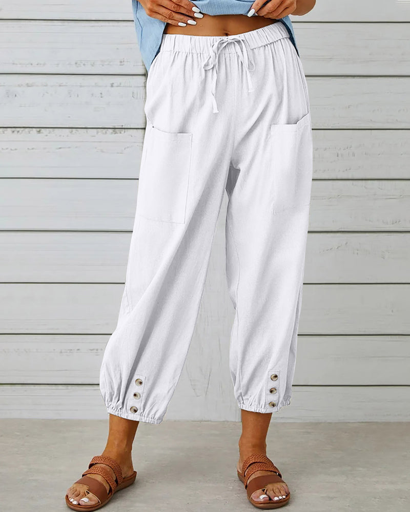 Damen Sommerhose Cargo Beige Baumwolle