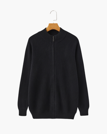 Herren Kaschmir Strickjacke Rippenstrick Reißverschluss