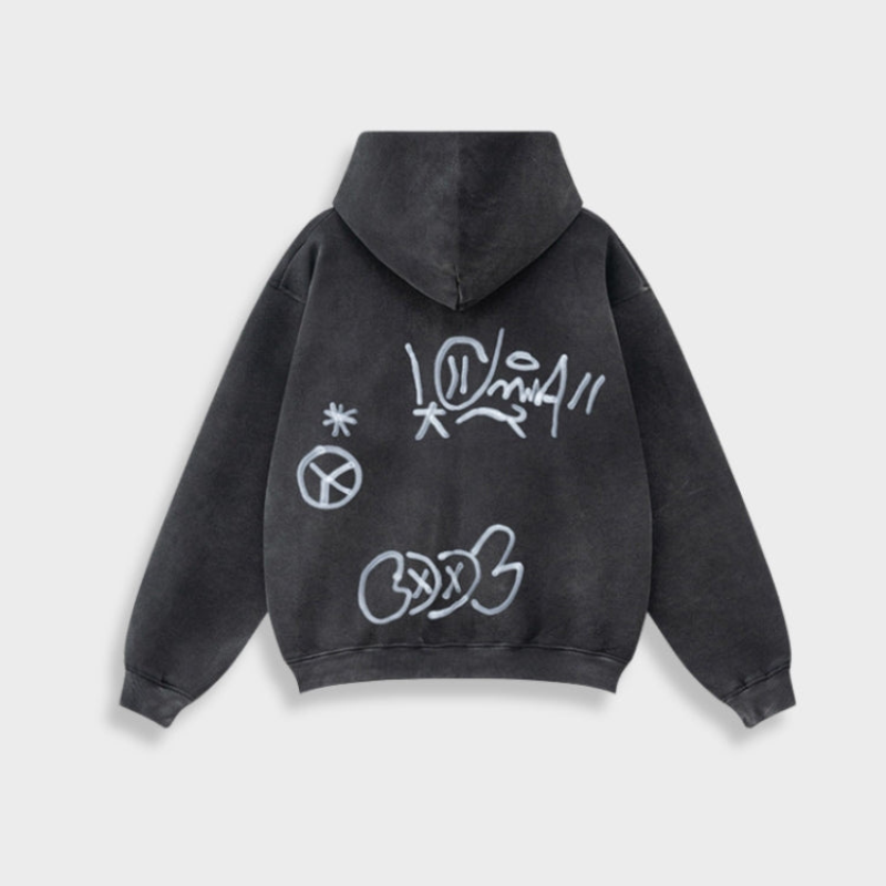 Norvielle Damen Oversize Hoodie Graffiti Print Y2K Stil - Norvielle