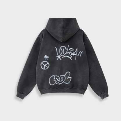 Norvielle Damen Oversize Hoodie Graffiti Print Y2K Stil - Norvielle