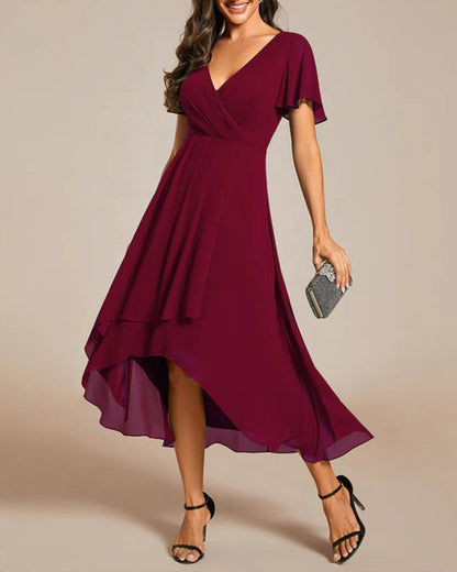 Norvielle Damenkleid V-Ausschnitt Rüschenärmel