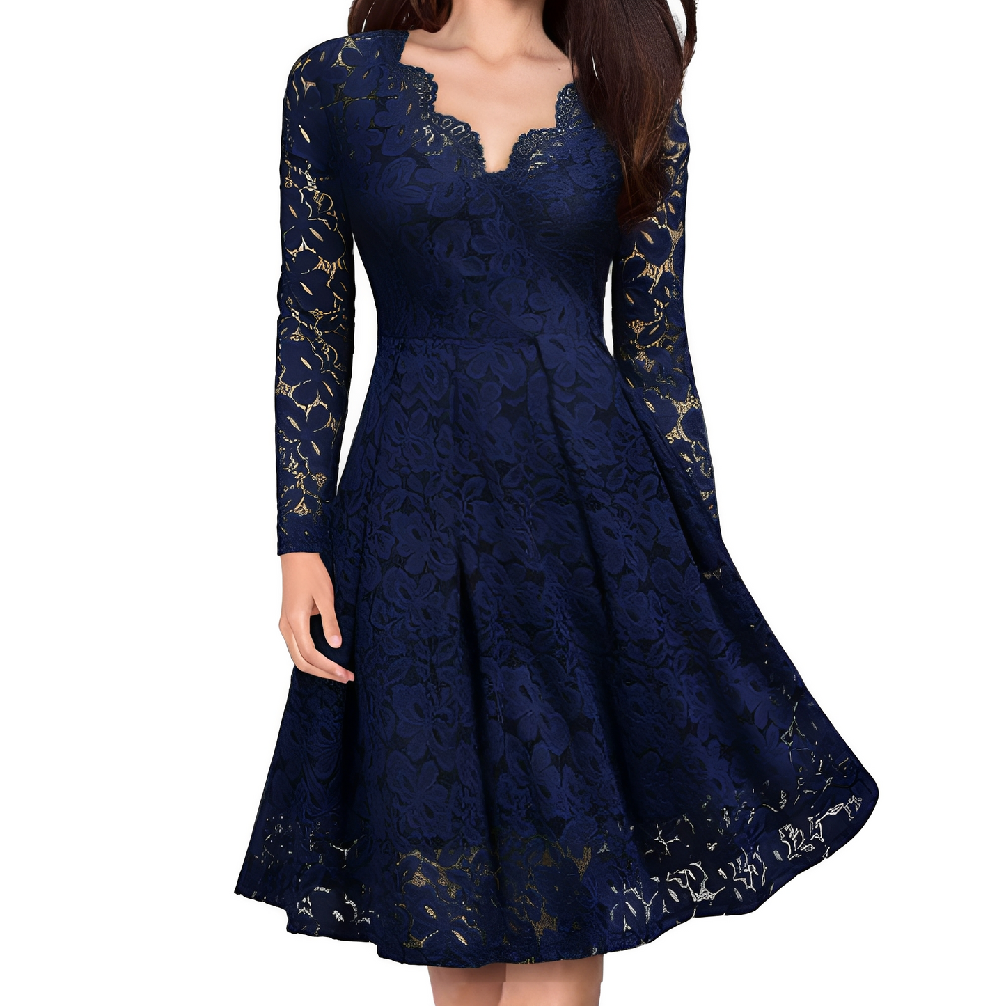 Damen Langärmeliges Kleid V-Ausschnitt Elegantes Design