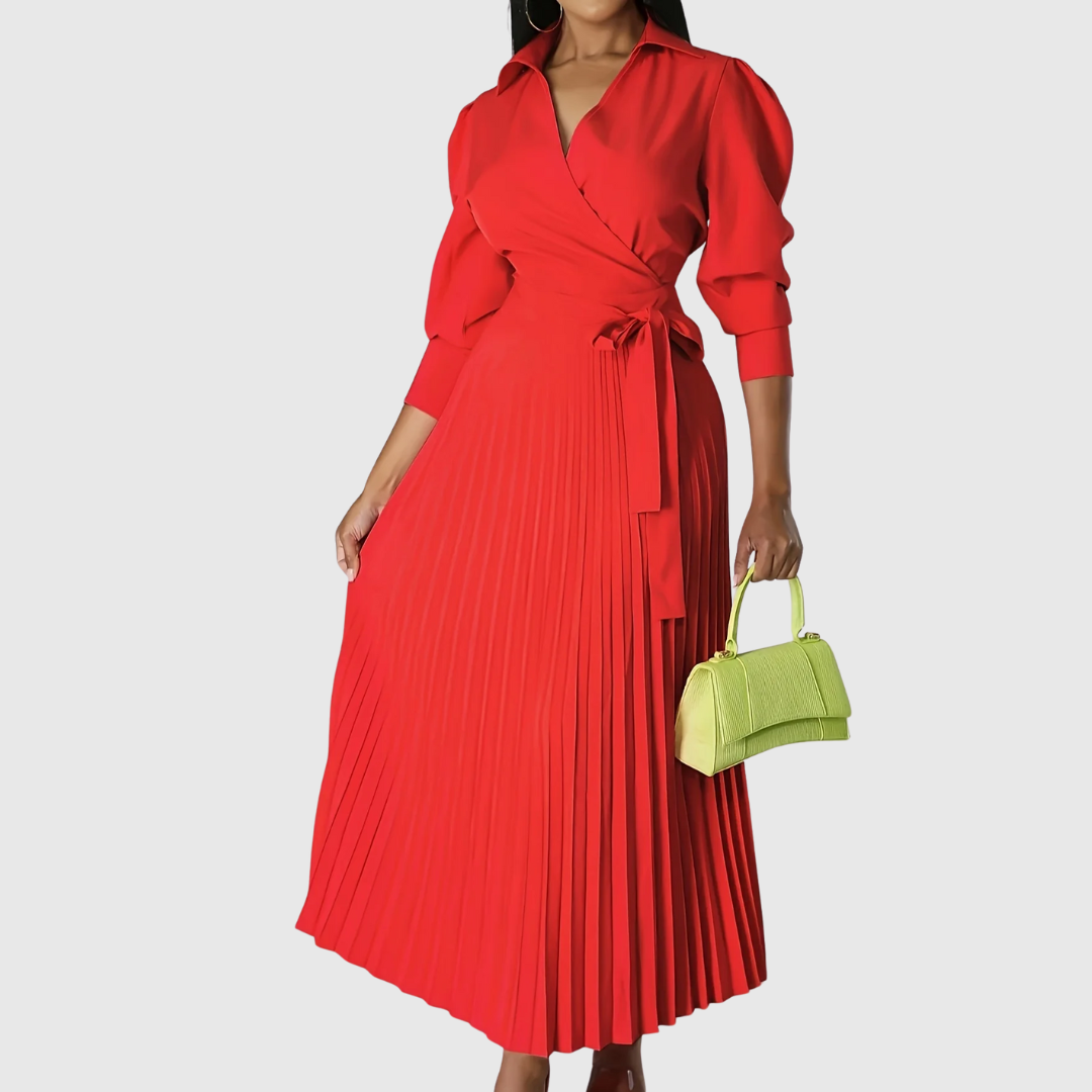 Damen Midikleid V-Ausschnitt Plissiert