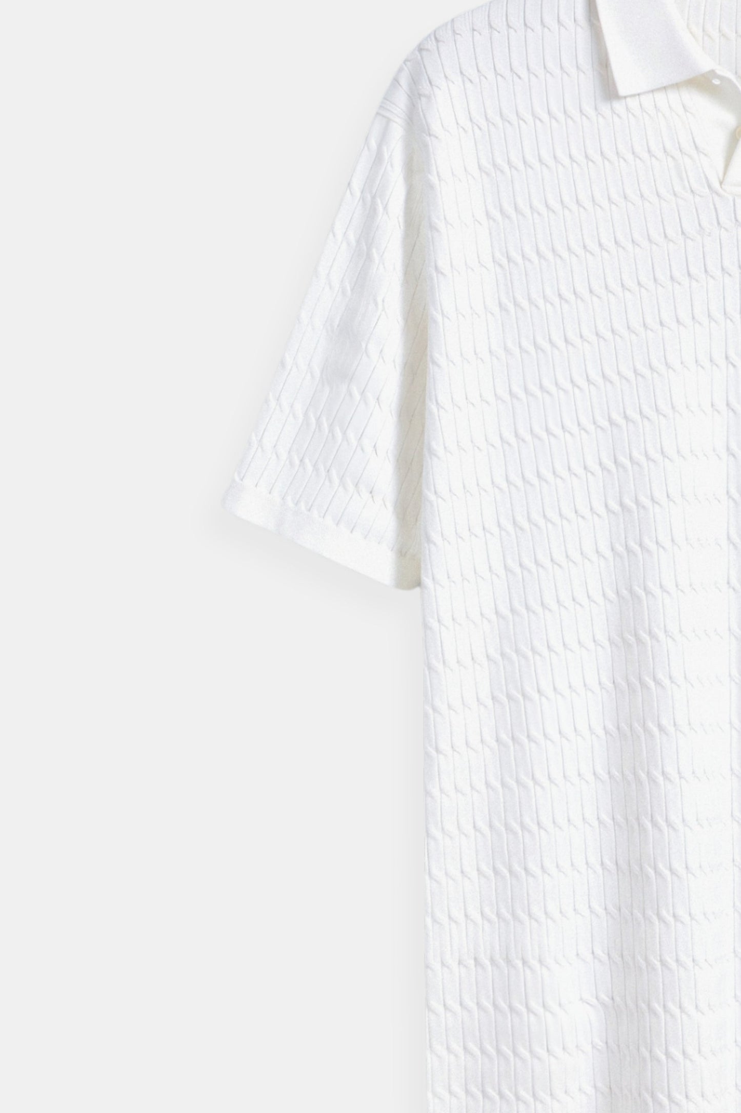 Weißes Herren Poloshirt Gestrickt Strukturmuster