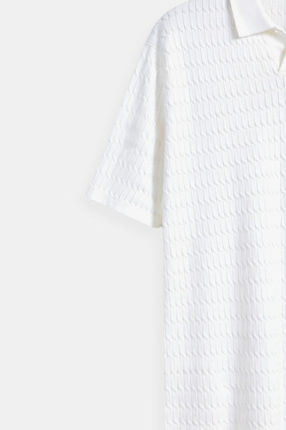 Weißes Herren Poloshirt Gestrickt Strukturmuster