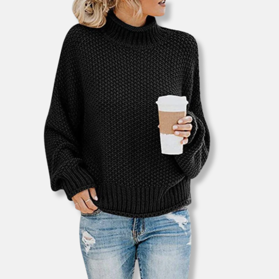 Damen Pullover Wollmischung Oversized Raglanärmel Hochkragen