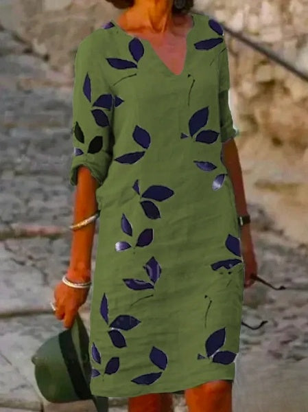 Norvielle Damenkleid Blumendruck Halbärmelig