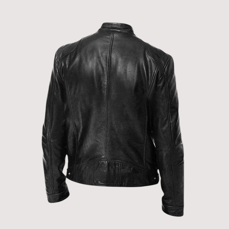 Herren Lederjacke Stehkragen Lederschutzjacke