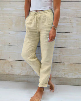 Damen Hose Elastischer Bund Seitentaschen