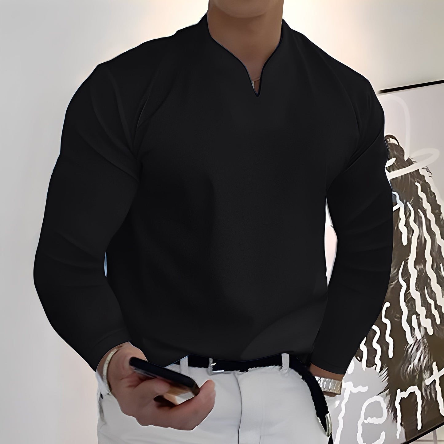 Herren Langarmhemd Freizeit Baumwolle Weiß