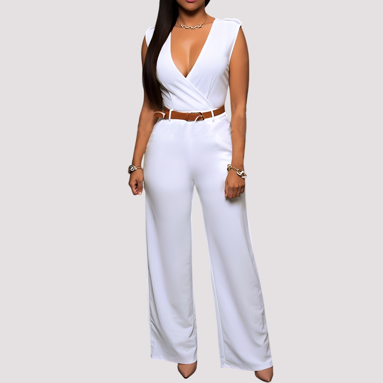 Damen Jumpsuit mit Gürtel Elegantes Design Schwarz - Norvielle