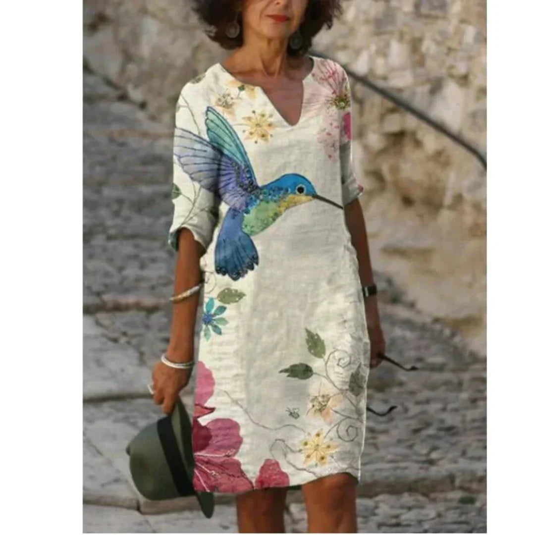 Damen Langarm Shift Kleid Abstraktes Muster