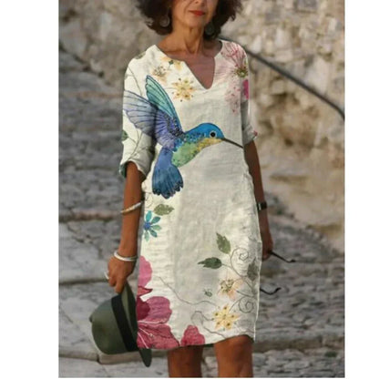 Damen Langarm Shift Kleid Abstraktes Muster