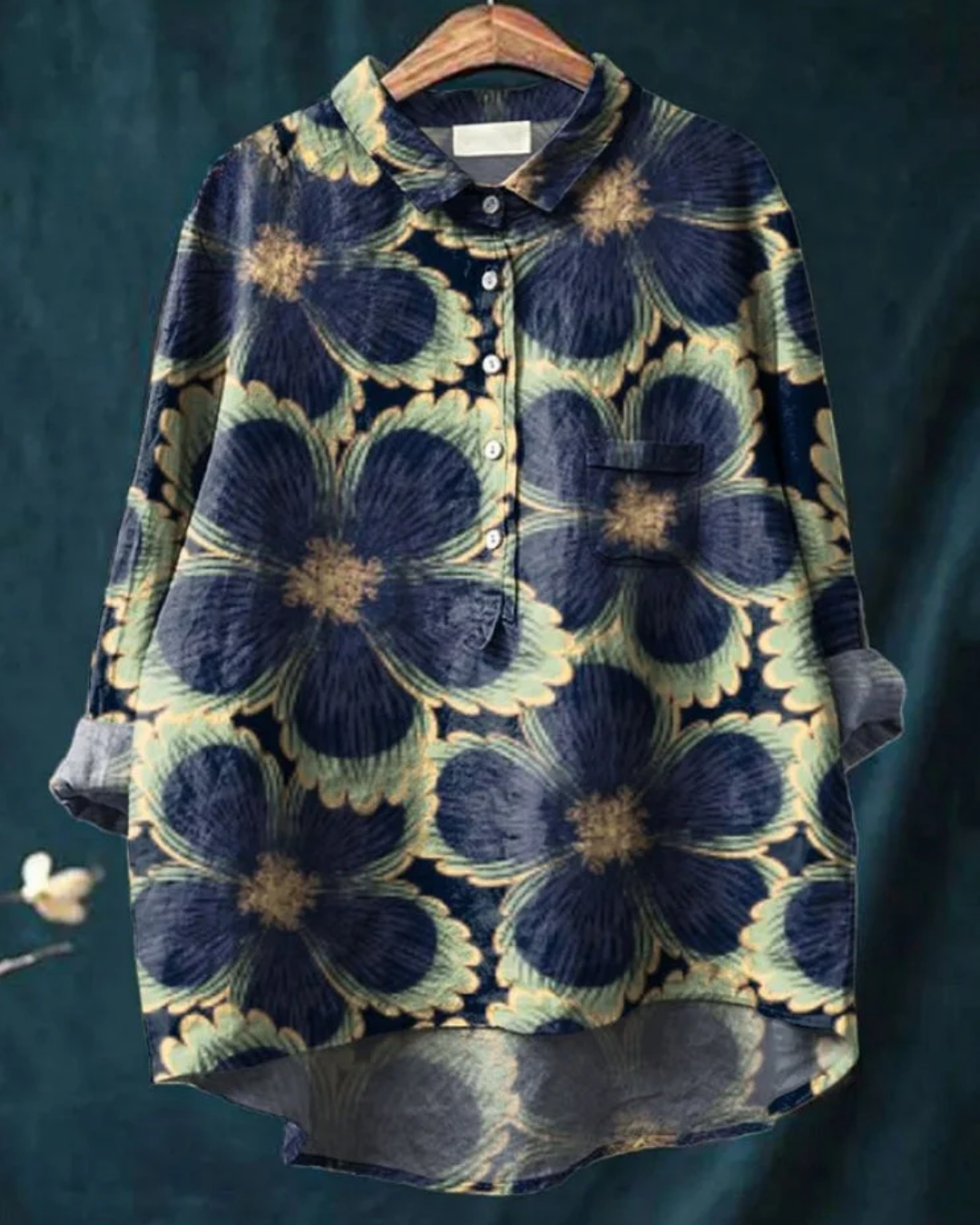 Damen Bluse Floral-Muster Knöpfe