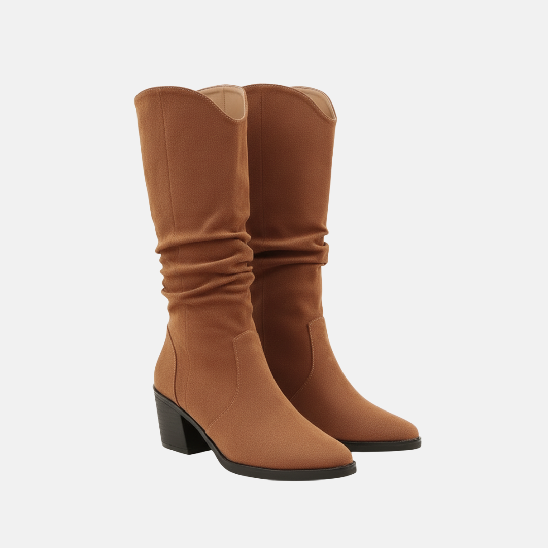Damen Stiefel Mittelwaden Wildlederoptik Schluffiger Schaft Spitz - Norvielle