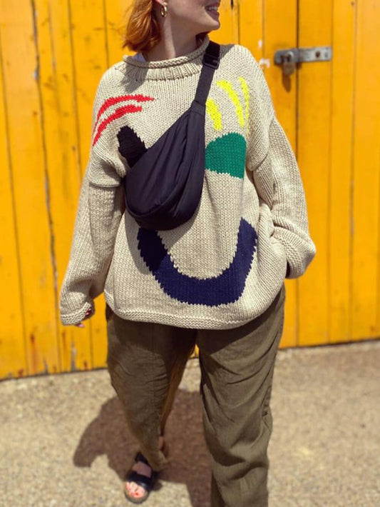 Damen Strickpullover Gefüttert Bequem Grau - Norvielle
