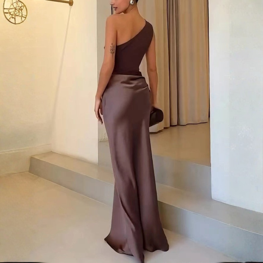 Damen Hochzeitsgastkleid Ein-Schulter Abendkleid