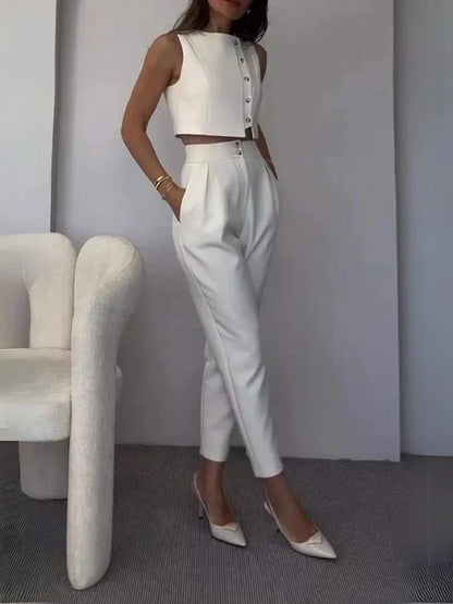 Damen Zweiteiler Klassisches High-Waist Hose