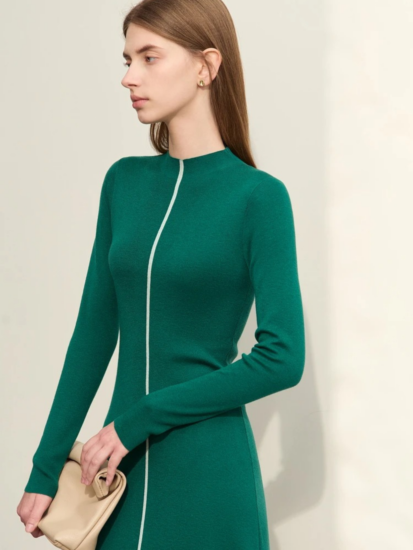 Französisches Damenstrickkleid Schmale Passform Halbkreiskragen - Norvielle