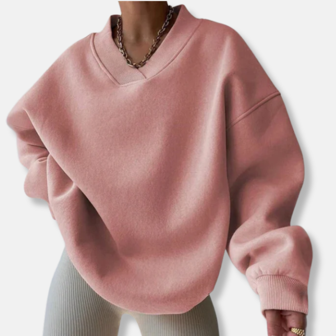 Übergroßes Damen Sweatshirt Fleece-Mischung V-Ausschnitt
