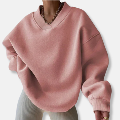 Übergroßes Damen Sweatshirt Fleece-Mischung V-Ausschnitt