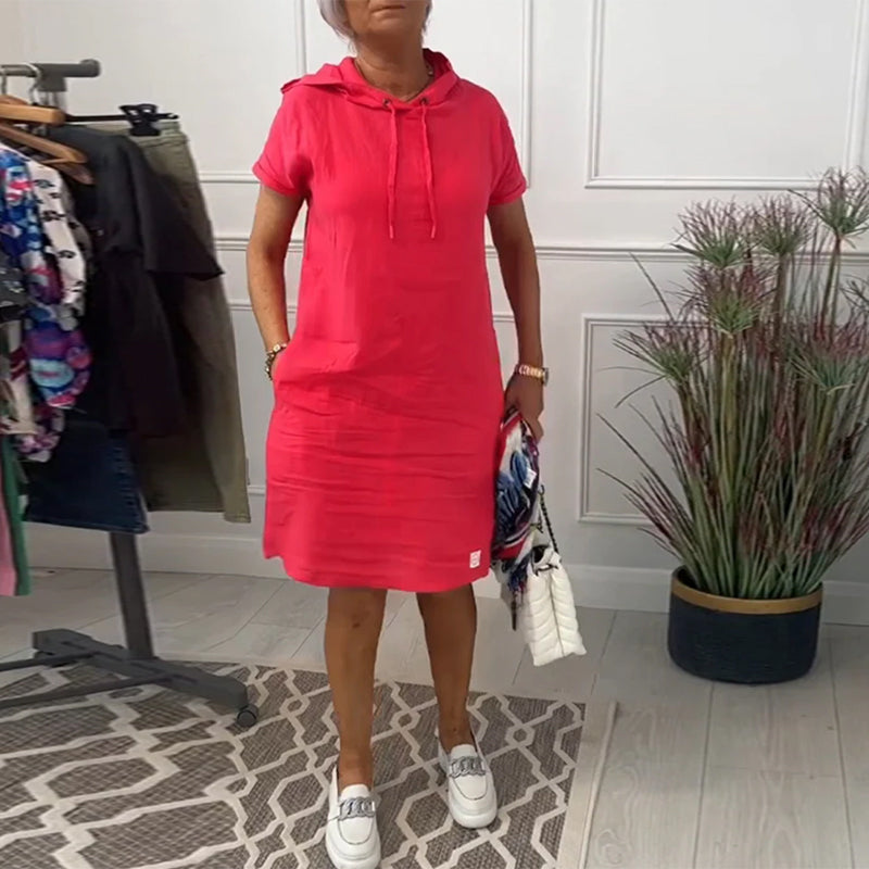 Norvielle Damen Freizeitkleid Kurzarm Kapuze