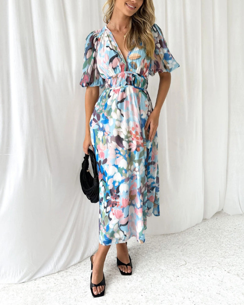 Norvielle Damen Maxi-Kleid Blumenmuster Boho-Stil