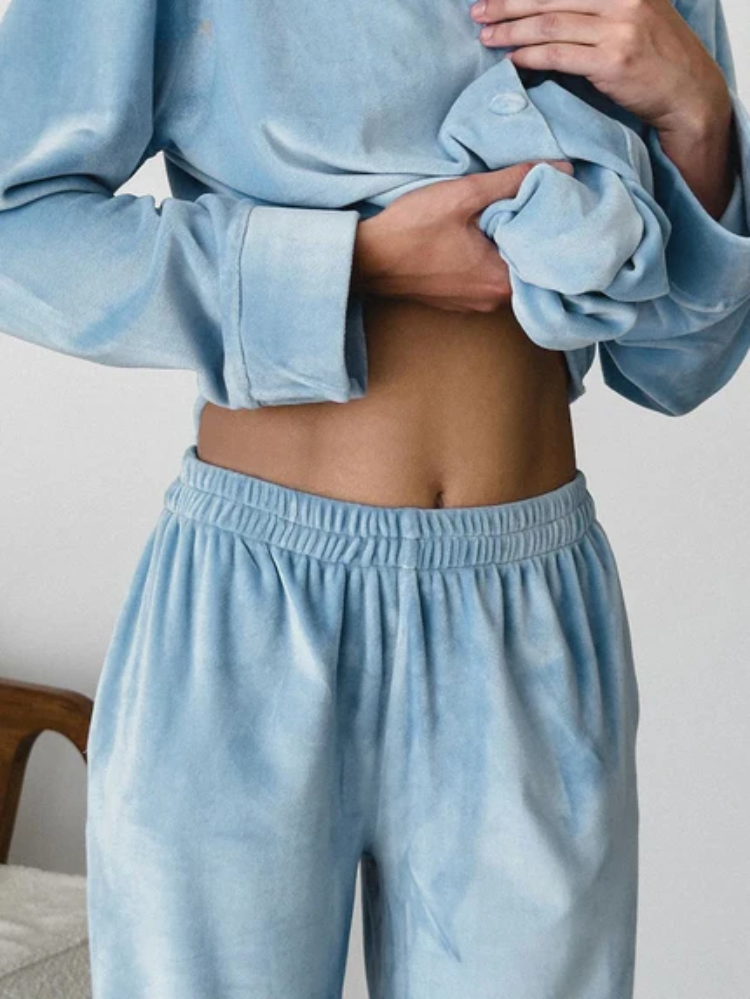 Damen Pyjama Set Zweiteiler mit Knöpfen
