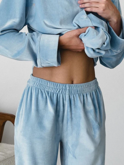 Damen Pyjama Set Zweiteiler mit Knöpfen