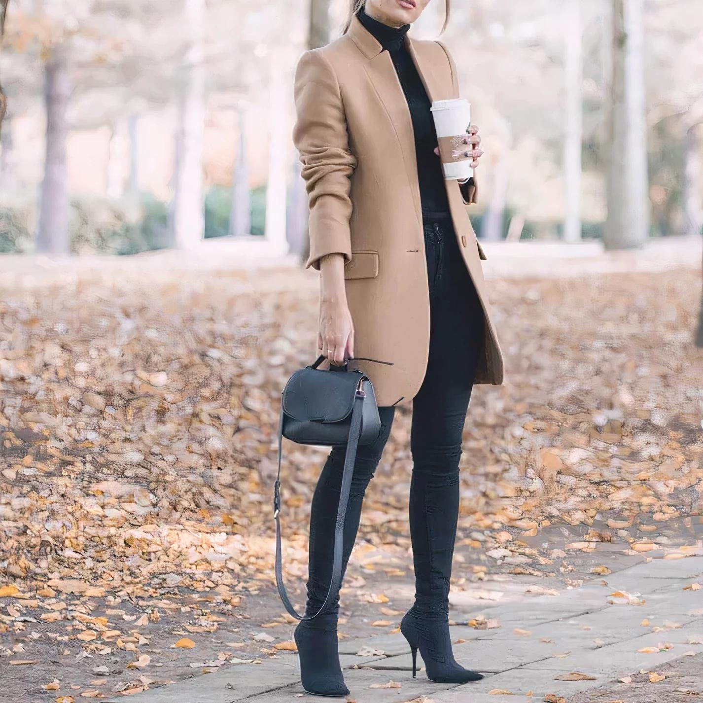 Norvielle Damen Trenchcoat Lang Mantel - Norvielle