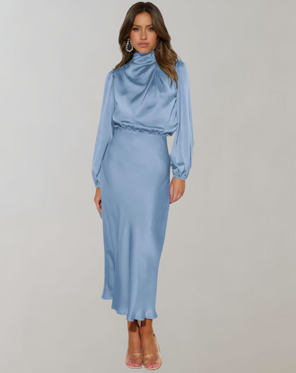 Elegantes Damenkleid aus Satin mit Langen Ärmeln