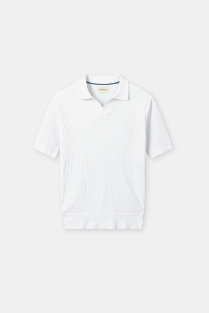 Herren Poloshirt Kurzarm Gerippt Elegant Weiß
