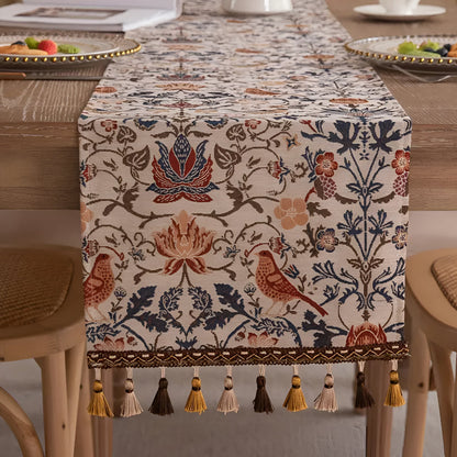 Tischläufer Jacquard Blumen Vogel Muster - Norvielle